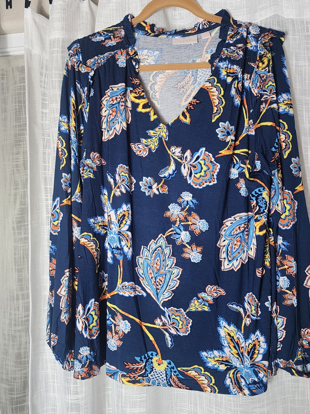 Belle by Kim Gravel Navy Floral V-Neck Long Sleeve Top